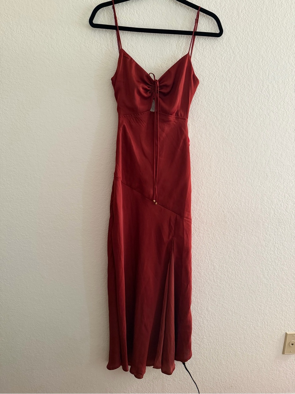 Maxi Slip Dress with Tie Front Rouched Detail Spaghetti Straps